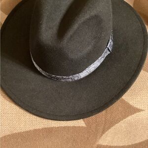 Black Fedora Hat with Patterned Band